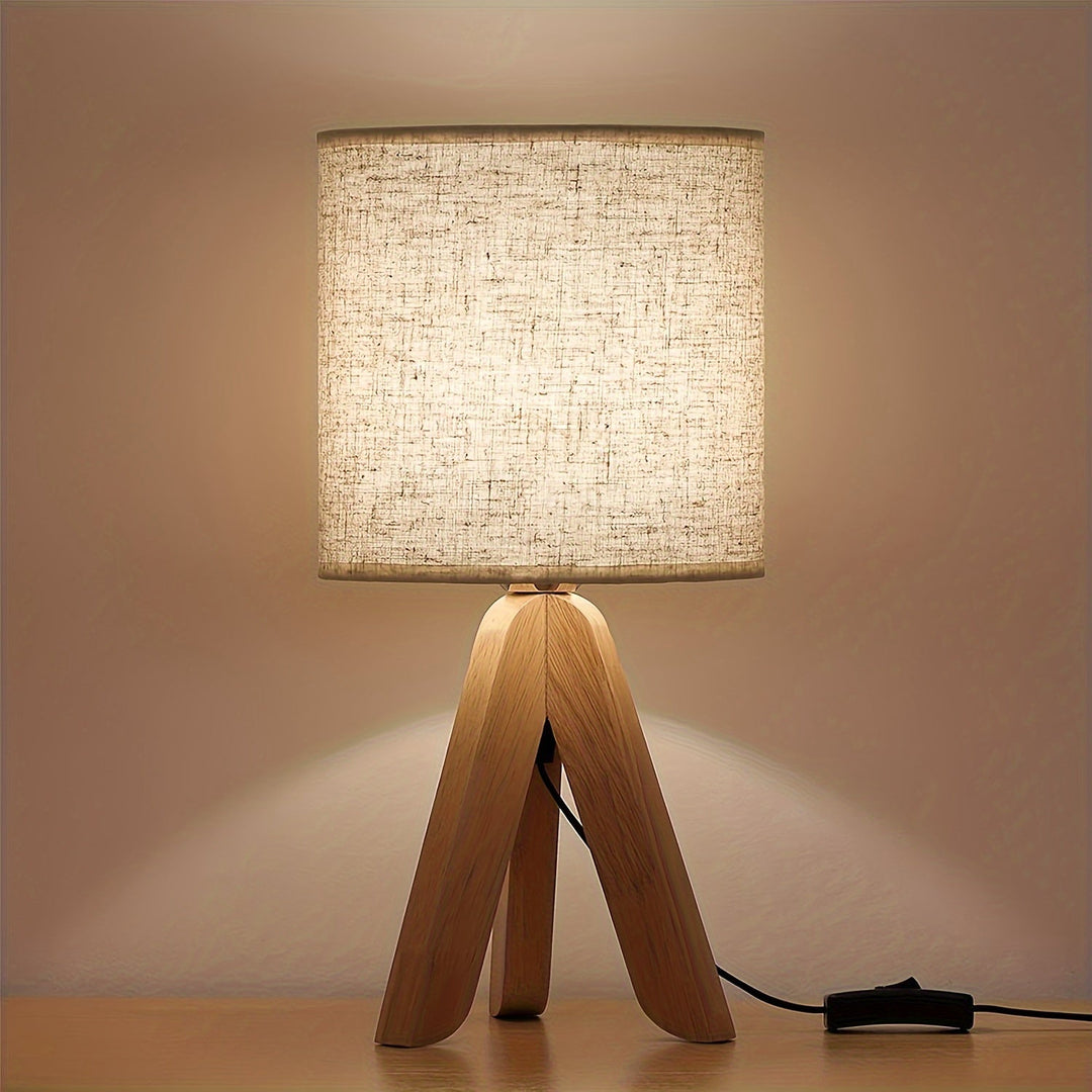 Wooden Tripod Table Lamp with Fabric Shade for Home Decor