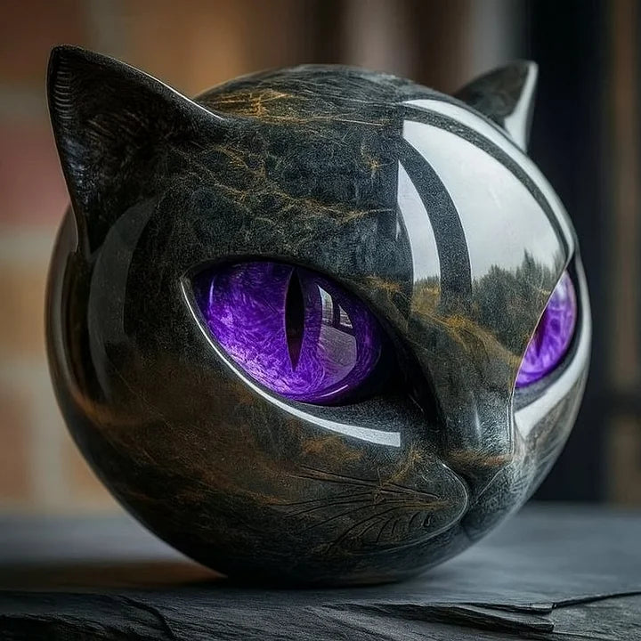 Black Cat Head Sculpture with Hypnotic Eyes – Noir Design-Orizon Depot