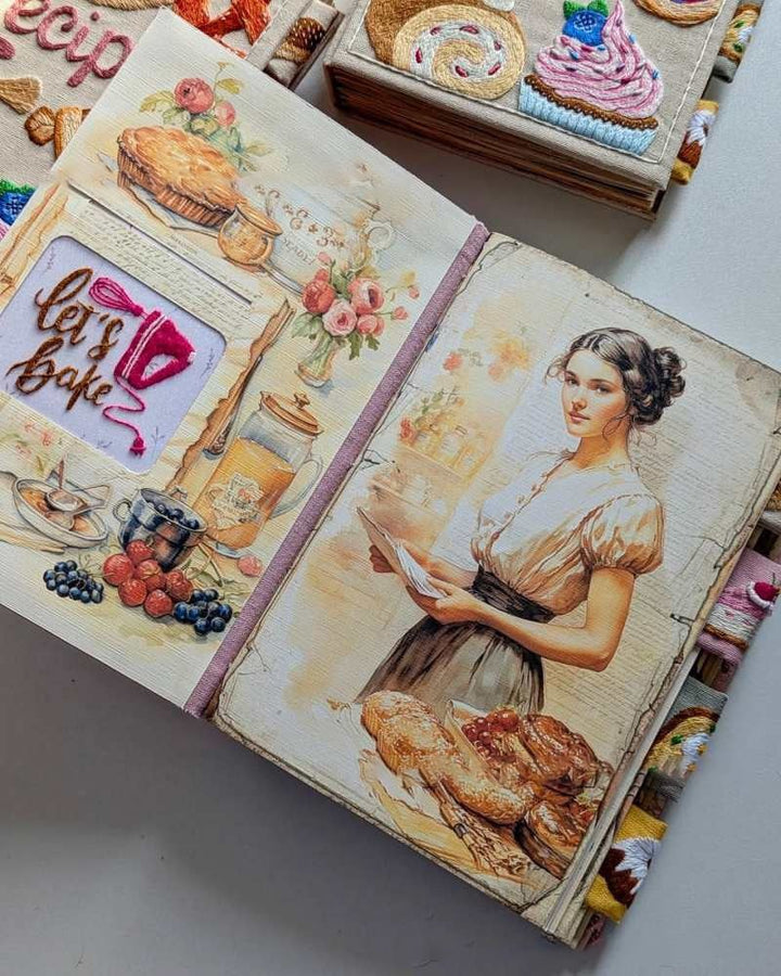 Handmade Recipe Journal with Embroidered Fabric Cover