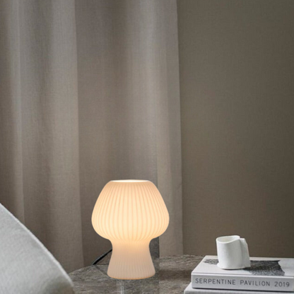 Vintage Ribbed Glass Mushroom Bedside Table Lamp for Home Decor