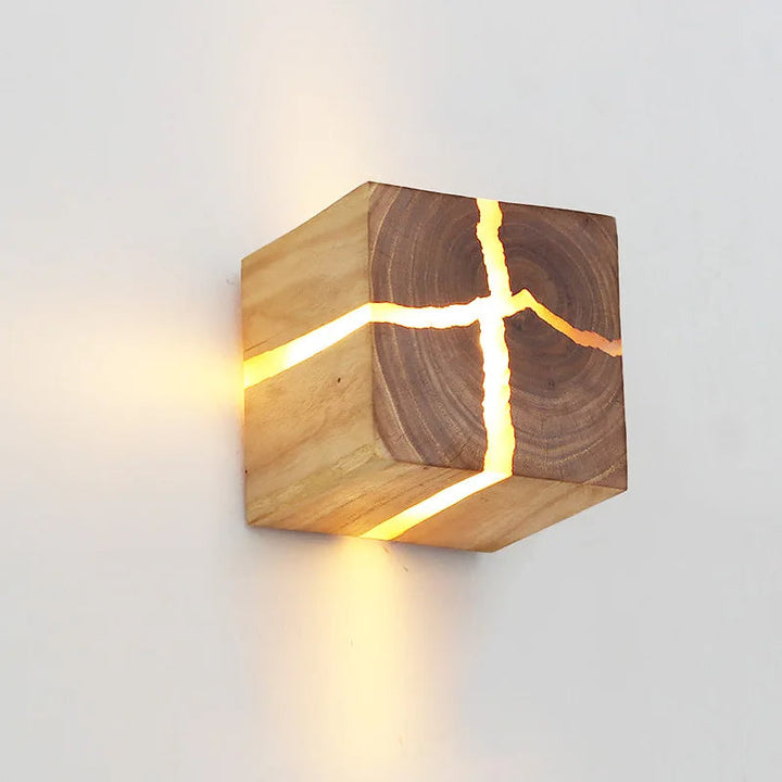 Hand-Carved Solid Wood Wall Light with Resin Design