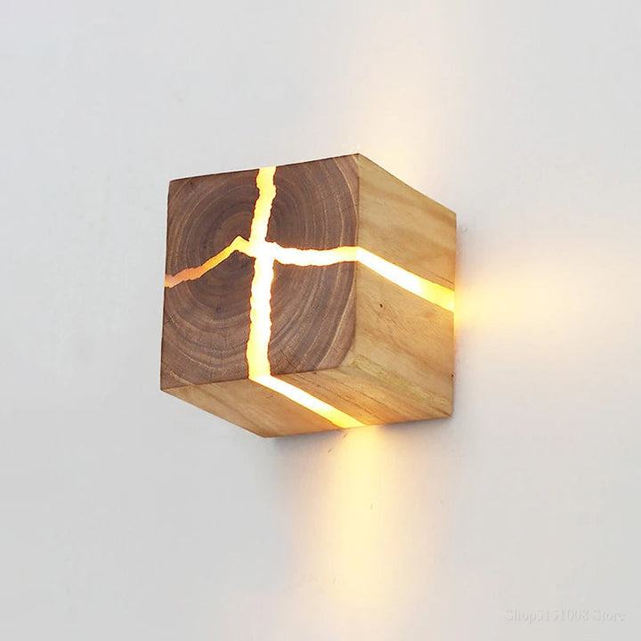 Hand-Carved Solid Wood Wall Light with Resin Design