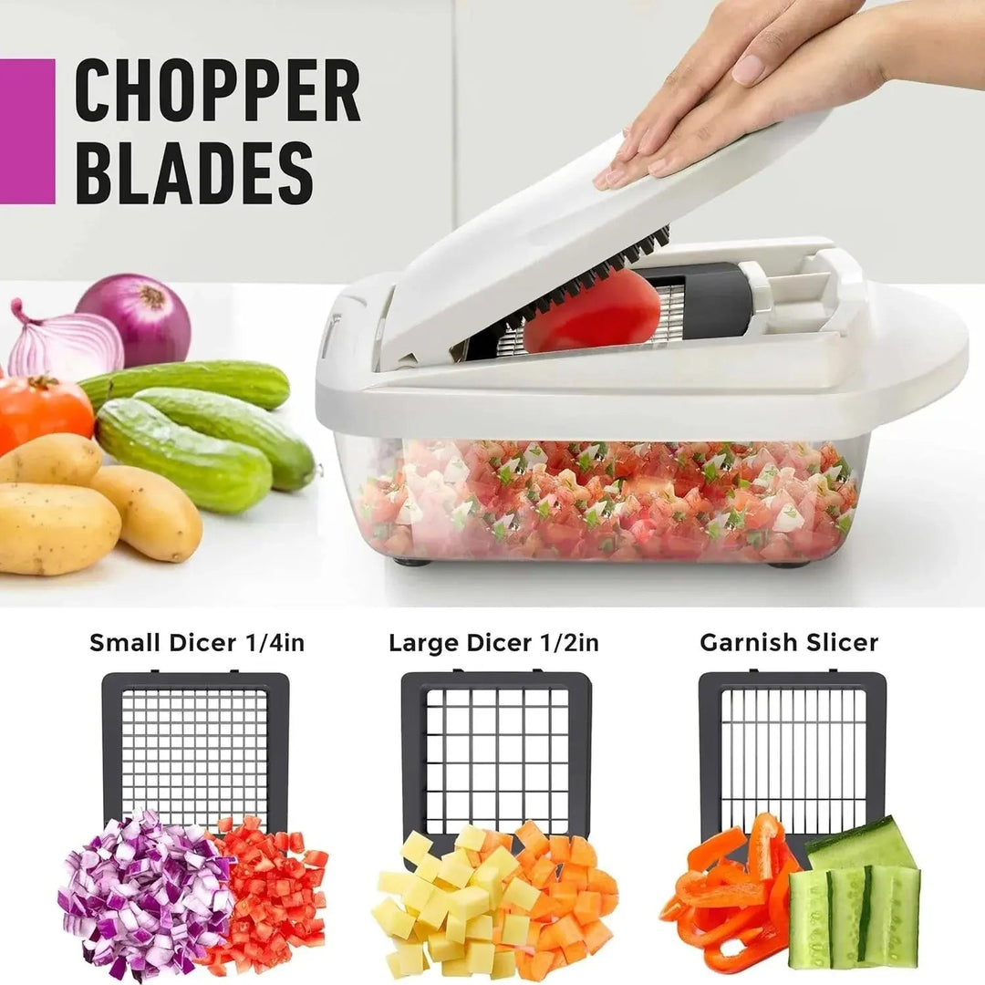 Vegetable Chopper for Slicing, Dicing, Grating with Safety Holder