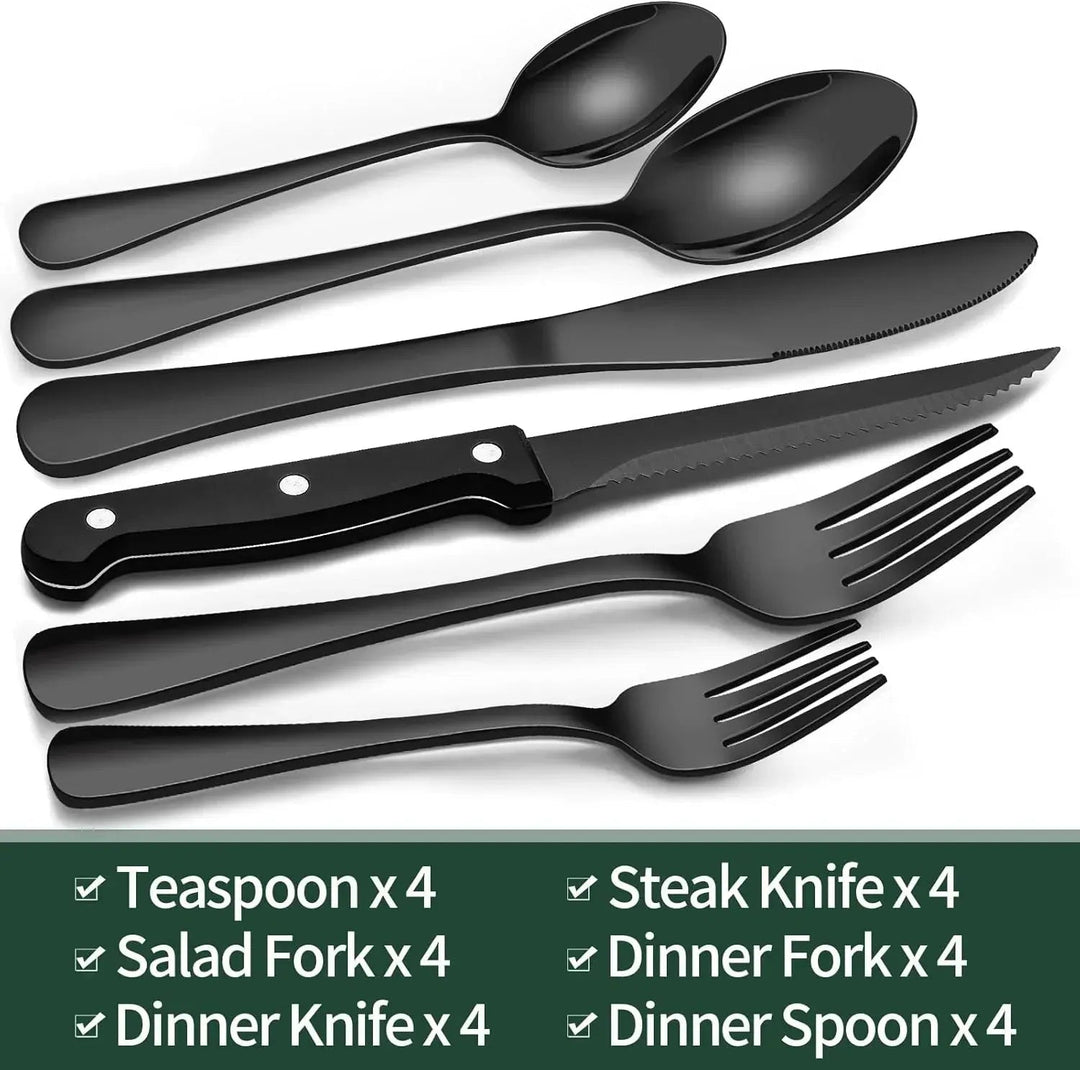 24-Piece Matte Black Cutlery Set with Steak Knives Included