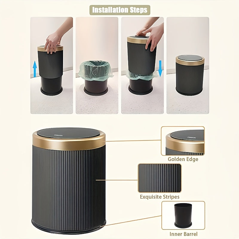 Elegant Oval Trash Can | Press-Top Waste Bin with Dual Inner Compartments-Orizon Depot
