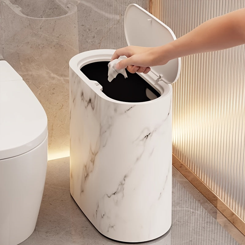 Stylish Marble Pattern Trash Can | Modern Bathroom & Kitchen Bin with Lid-Orizon Depot