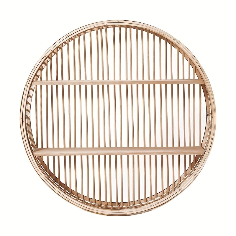 Handmade Round Bamboo Wall Shelf | Boho Floating Organizer