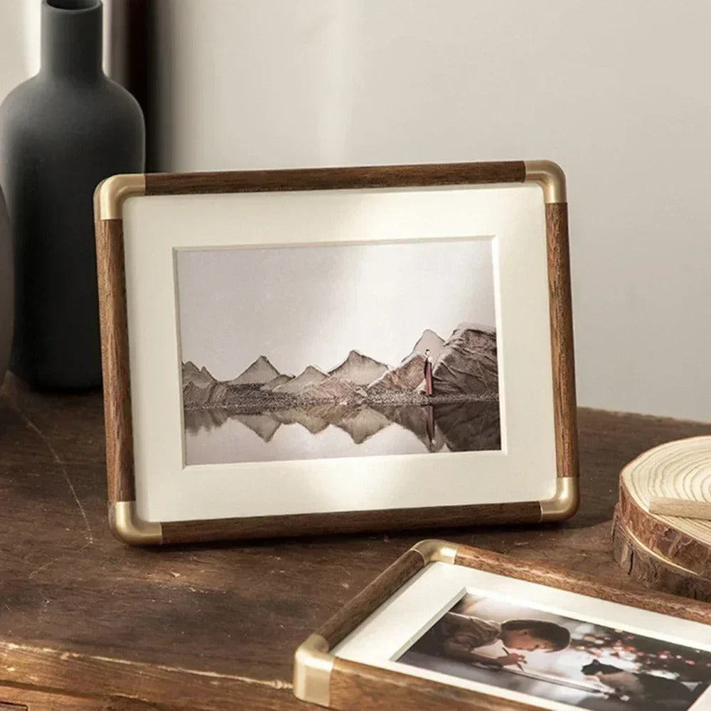 Vintage Wood & Brass Tabletop Photo Frame-Orizon Depot