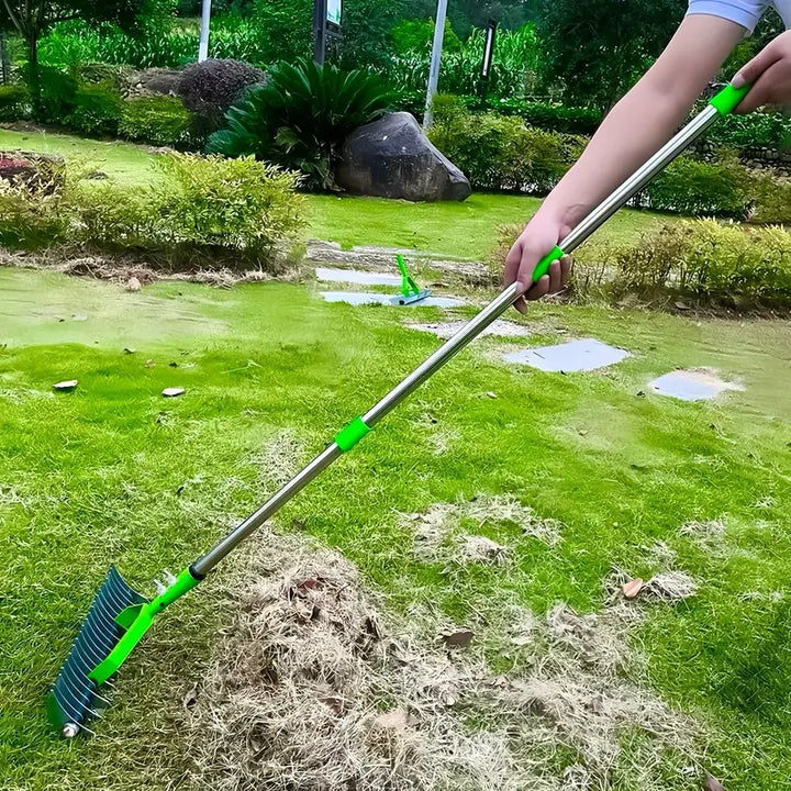 Long Reach Thatch Rake for Efficient Dethatching of Dead Grass
