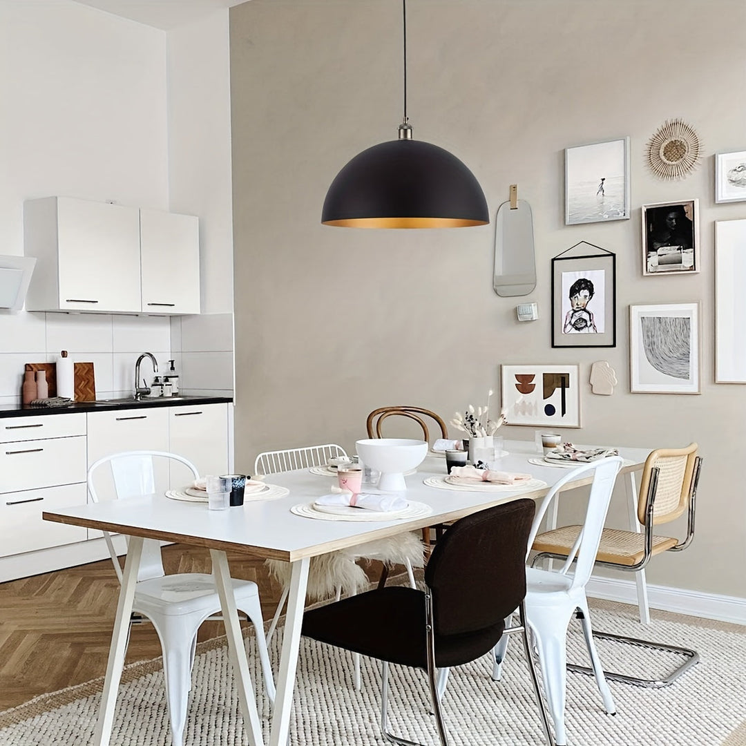Industrial Dome Pendant Light | Black and Gold Iron Shade