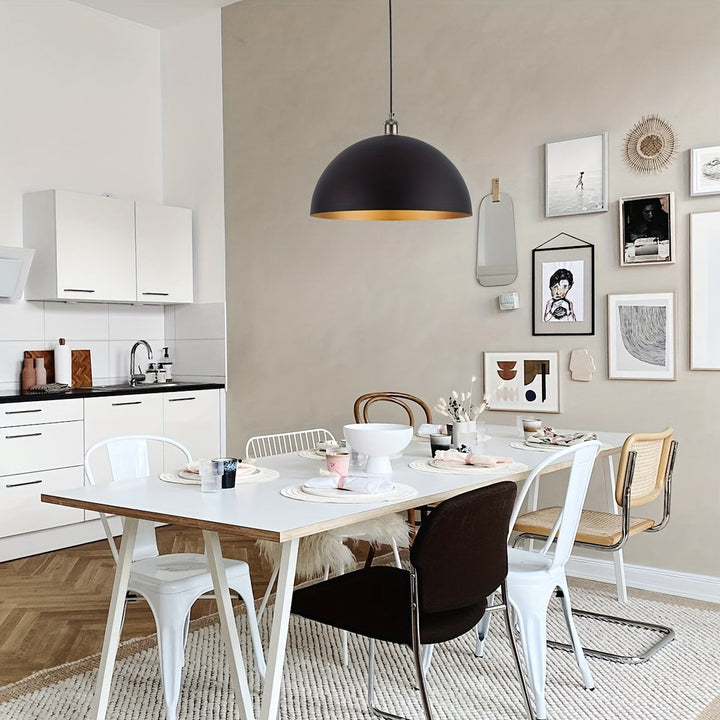Industrial Dome Pendant Light | Black and Gold Iron Shade