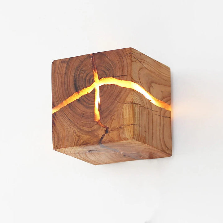 Hand-Carved Solid Wood Wall Light with Resin Design