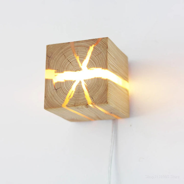 Hand-Carved Solid Wood Wall Light with Resin Design