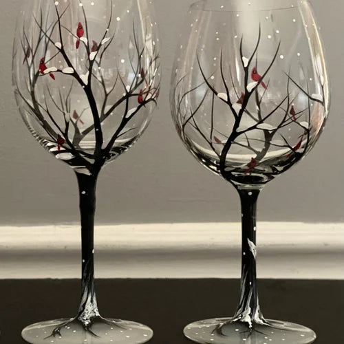 Hand Painted Four Seasons Tree Wine Glasses | Unique Art Design-Orizon Depot