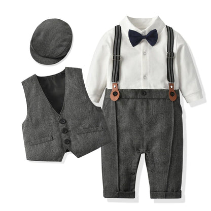 Baby Boys' Formal Gentleman Romper Set with Vest & Hat for Home Decor