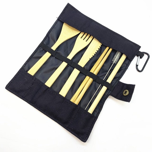 Bamboo Cutlery Set with Portable Case for Eco-Friendly Dining-Orizon Depot