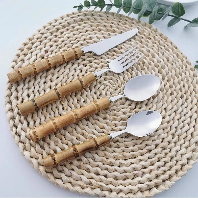 Bamboo Handle Stainless Steel Cutlery Set for Elegant Dining-Orizon Depot