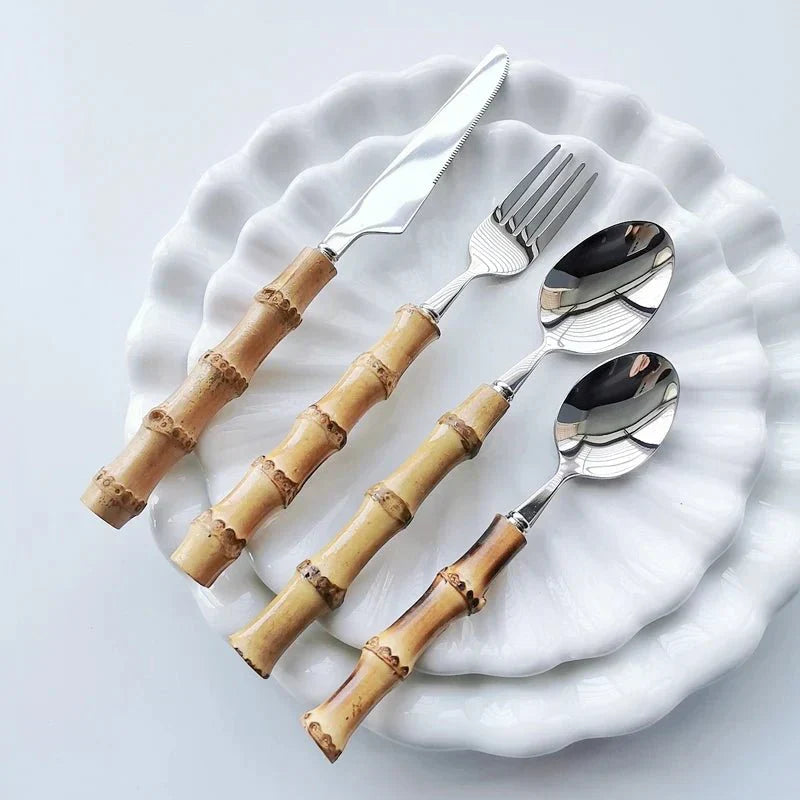 Bamboo Handle Stainless Steel Cutlery Set for Elegant Dining-Orizon Depot