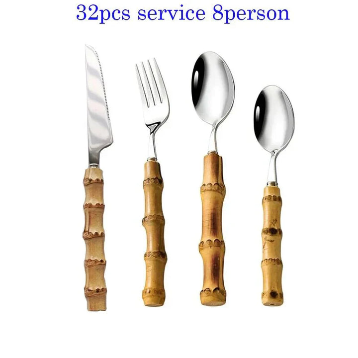 Bamboo Handle Stainless Steel Cutlery Set for Elegant Dining-Orizon Depot