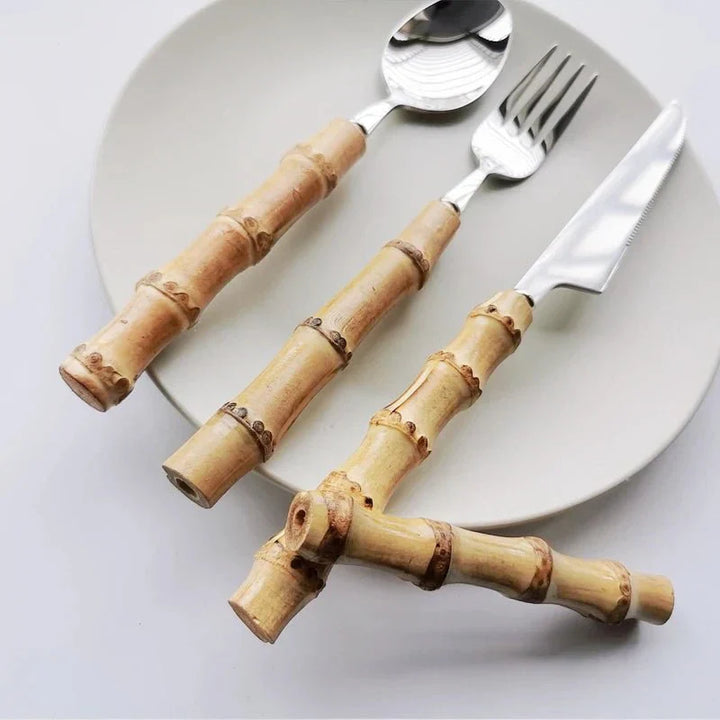 Bamboo Handle Stainless Steel Cutlery Set for Elegant Dining-Orizon Depot
