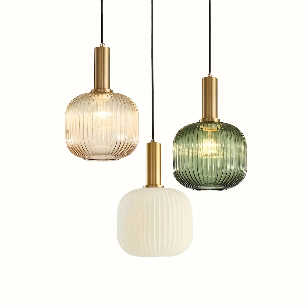 Contemporary Striped Pendant Light | Brass & Ribbed Glass Design
