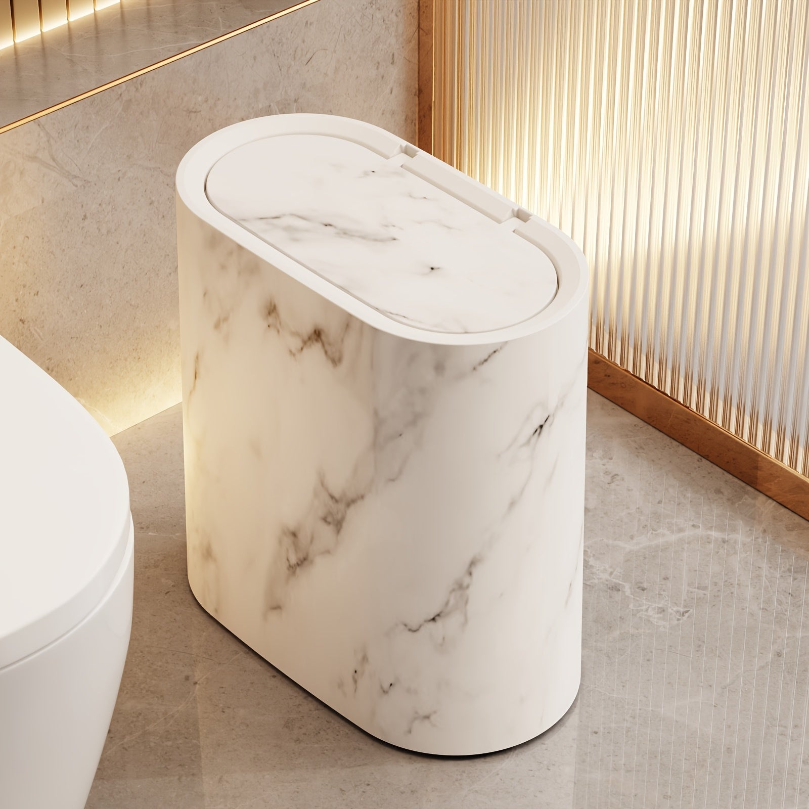 Stylish Marble Pattern Trash Can | Modern Bathroom & Kitchen Bin with Lid-Orizon Depot