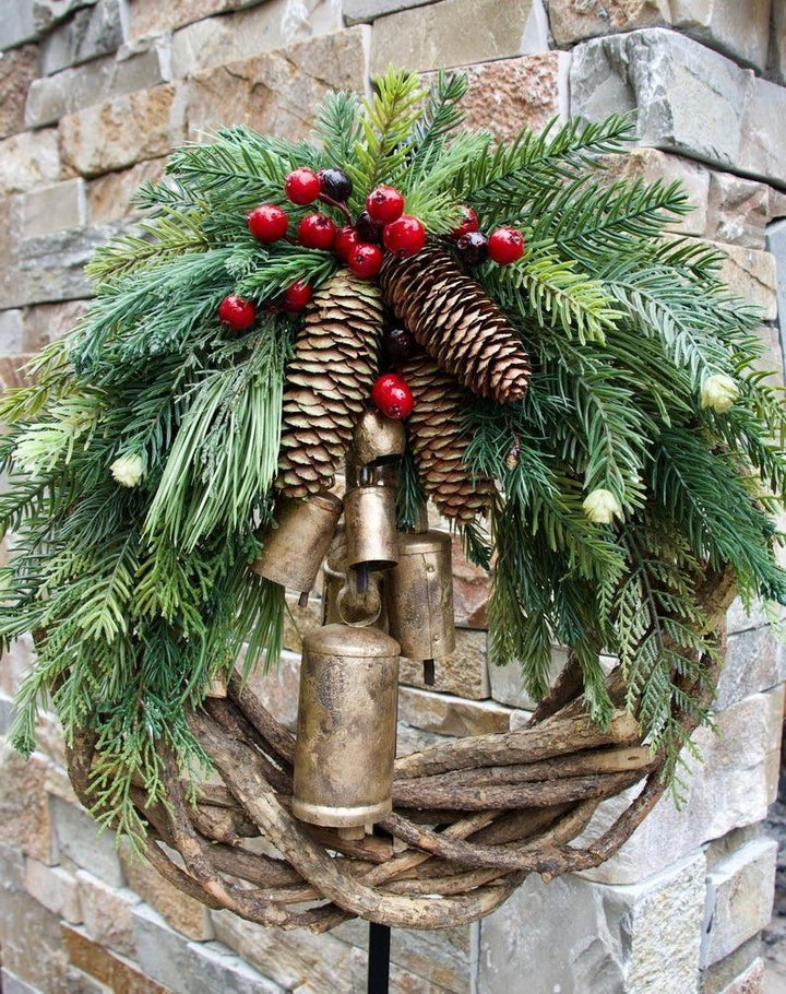 Rustic Christmas Wreath, Boho Holiday Decor, Festive Door Decoration