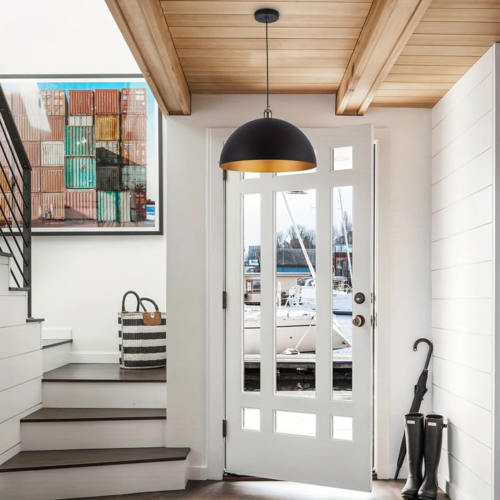 Industrial Dome Pendant Light | Black and Gold Iron Shade