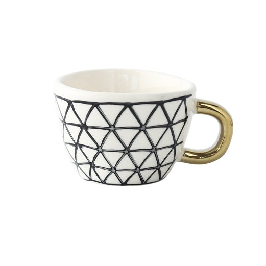 Geometric Pattern Cup with Gold Handle - Stylish Drinkware-Orizon Depot