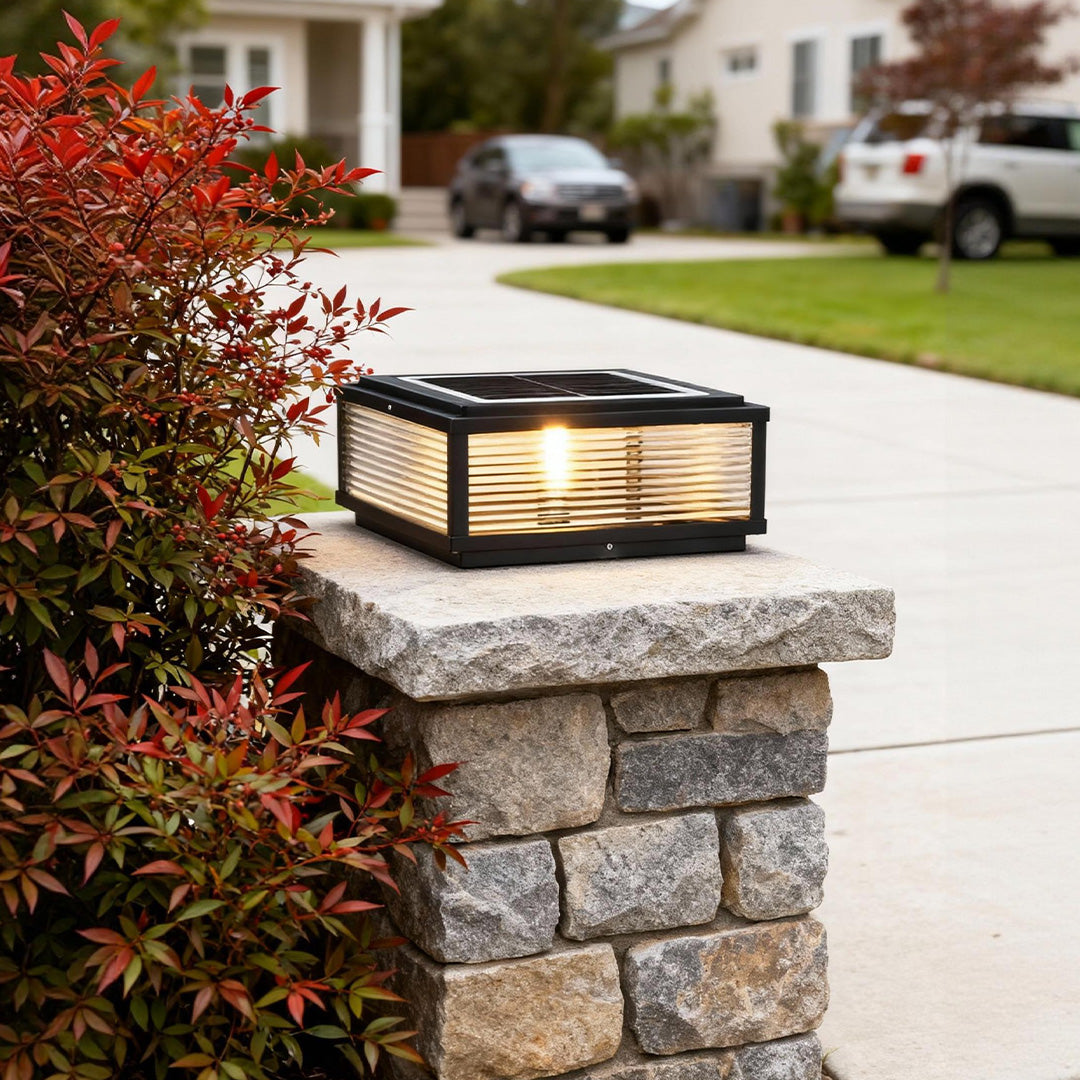 Square Pillar Ribbed Glass Outdoor Metal Light Fixture