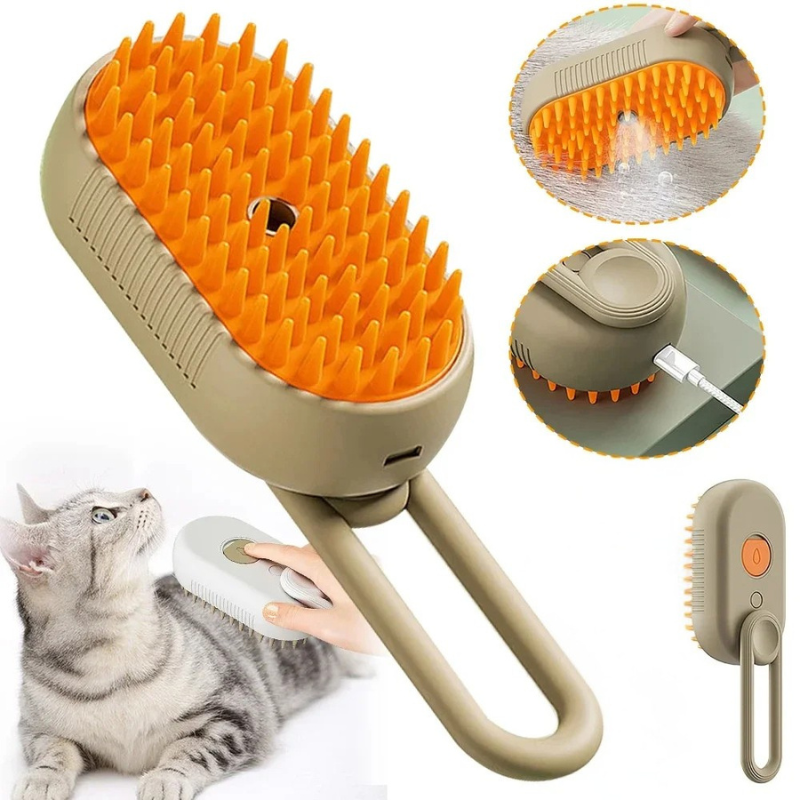 3-in-1 Pet Grooming Brush with Steam Cleaning Function