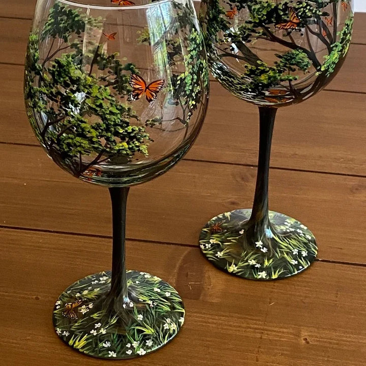 Hand Painted Four Seasons Tree Wine Glasses | Unique Art Design-Orizon Depot