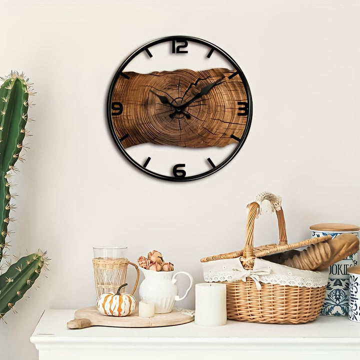 Rustic Log Pattern Wall Clock | Natural Wood Style Timepiece