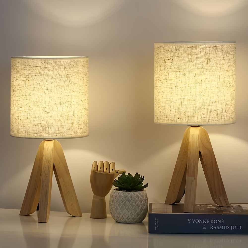 Wooden Tripod Table Lamp with Fabric Shade for Home Decor