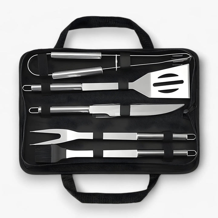 Stainless Steel BBQ Cutlery Set with Travel Case and Heatproof Grip
