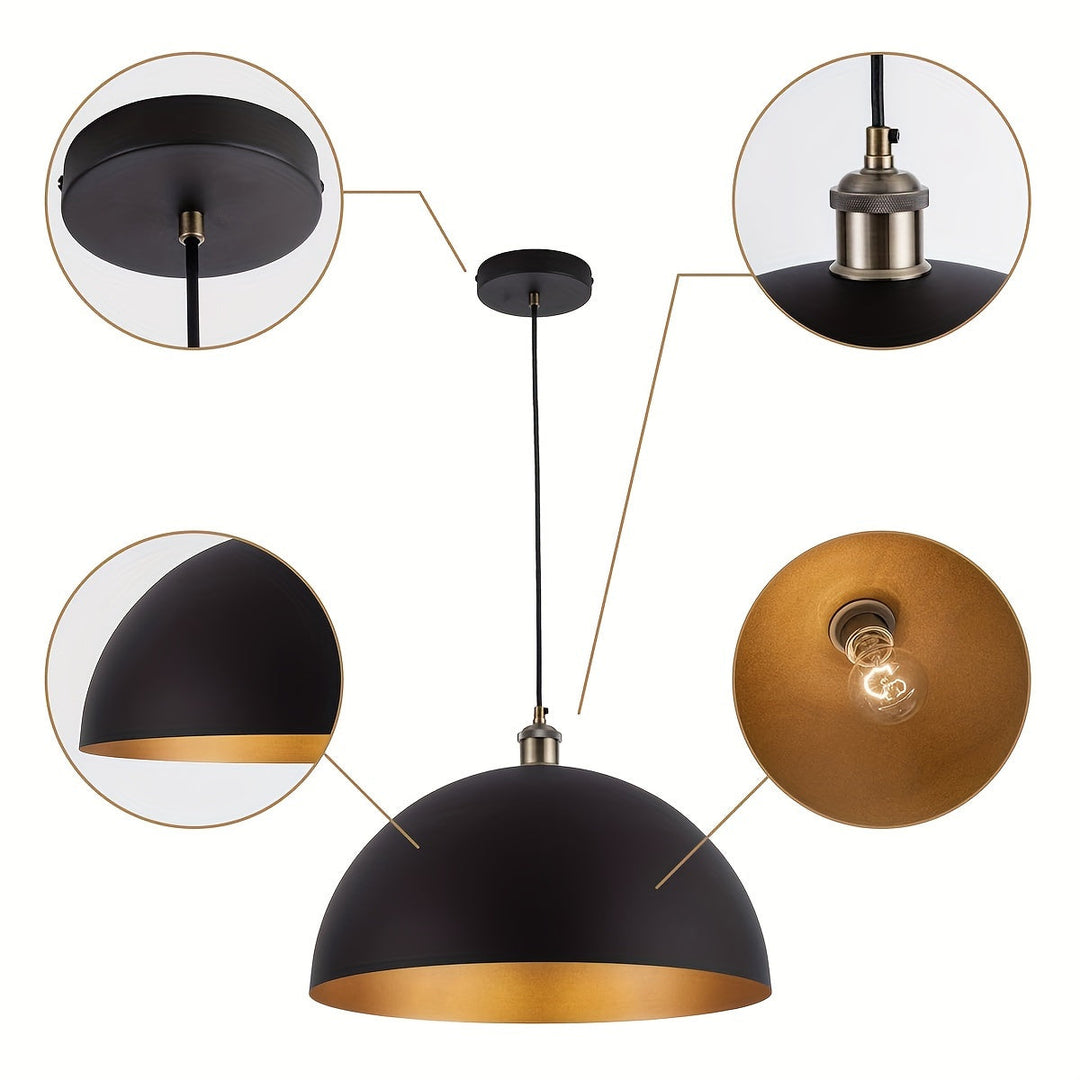 Industrial Dome Pendant Light | Black and Gold Iron Shade