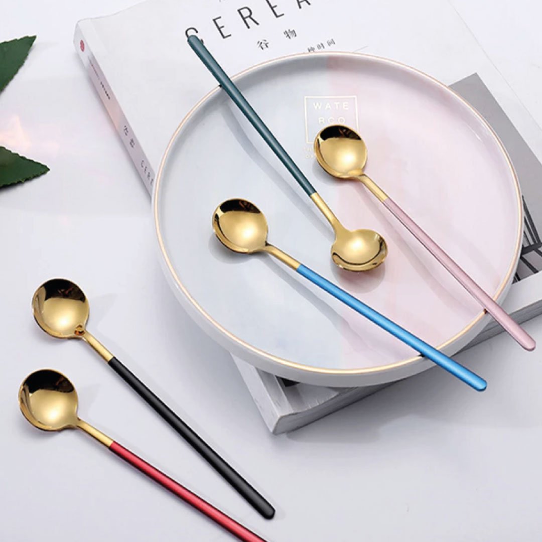 Trendy Espresso and Dessert Spoon Set - 4 Piece Collection-Orizon Depot