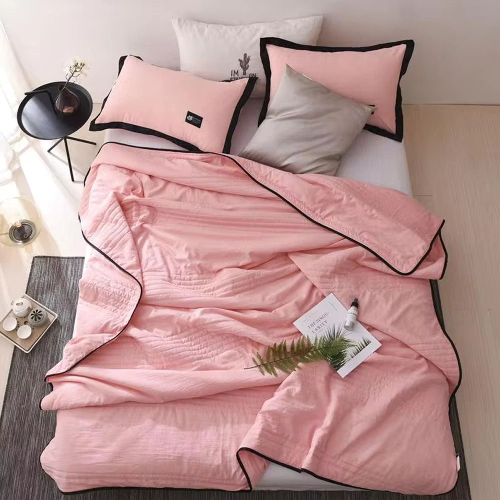 Channel-Quilted Cooling Throw Blanket with Contrast Border