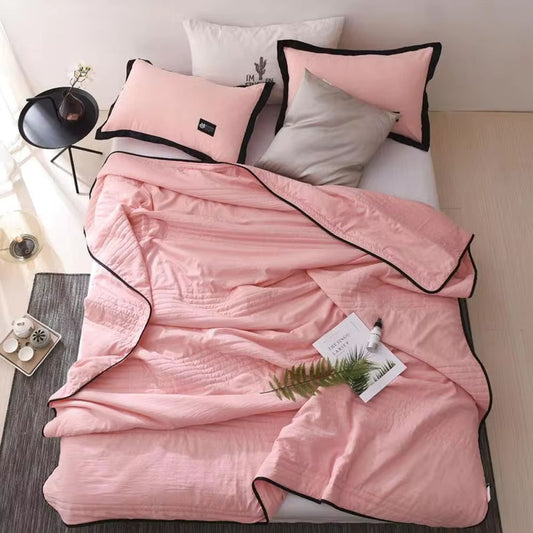 Channel-Quilted Cooling Throw Blanket with Contrast Border