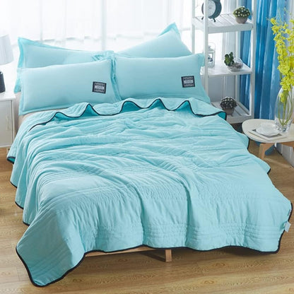 Channel-Quilted Cooling Throw Blanket with Contrast Border
