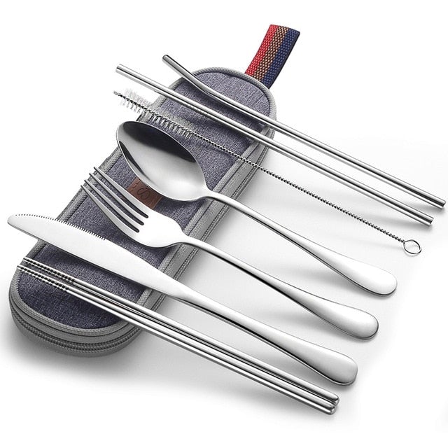 Portable Cutlery Set with Case for On-the-Go Dining-Orizon Depot