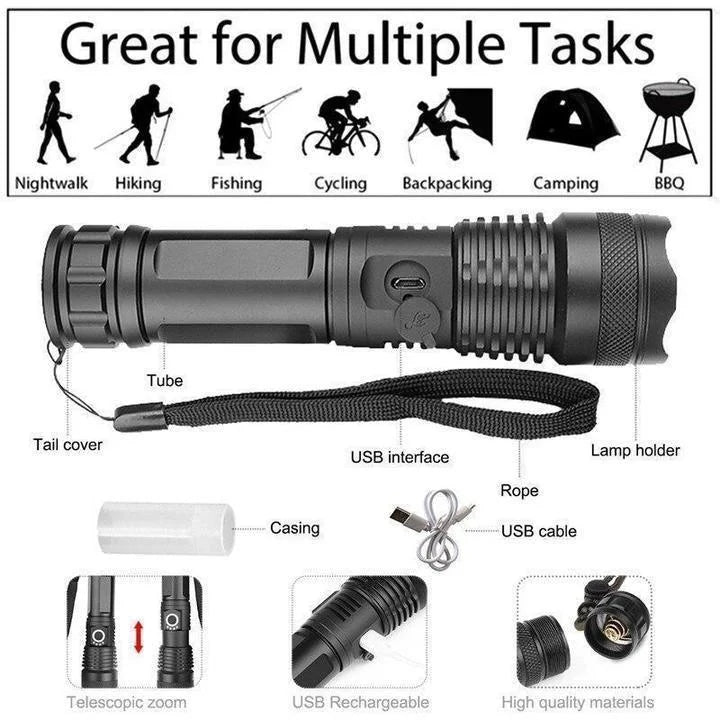 90000 Lumens XHP50.2 Ultra Bright High-Power Flashlight