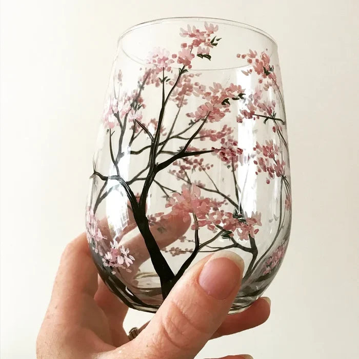 Hand Painted Four Seasons Tree Wine Glasses | Unique Art Design-Orizon Depot