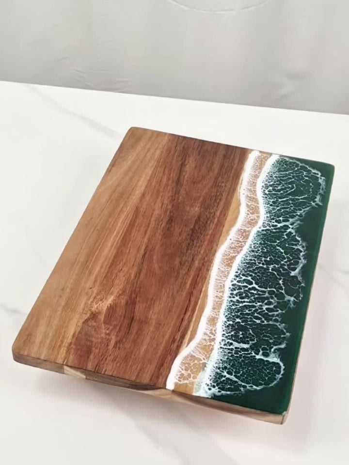 Ocean-Inspired Acacia Wood Cutting Board | Wave-Design Cheese & Serving Board-Orizon Depot