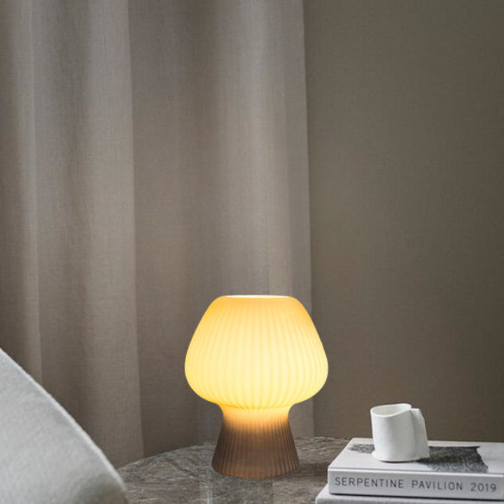 Vintage Ribbed Glass Mushroom Bedside Table Lamp for Home Decor