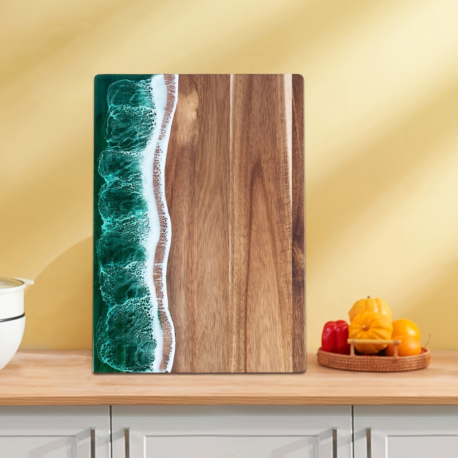 Ocean-Inspired Acacia Wood Cutting Board | Wave-Design Cheese & Serving Board-Orizon Depot