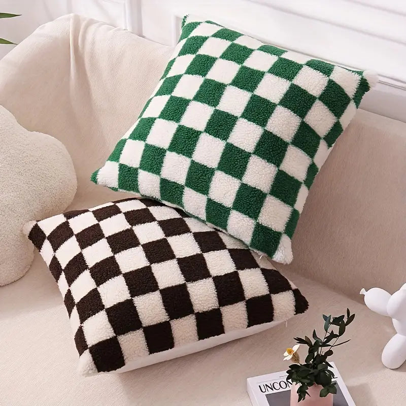 Checkerboard Faux Fur Pillowcase for Cozy Home Decor-Orizon Depot