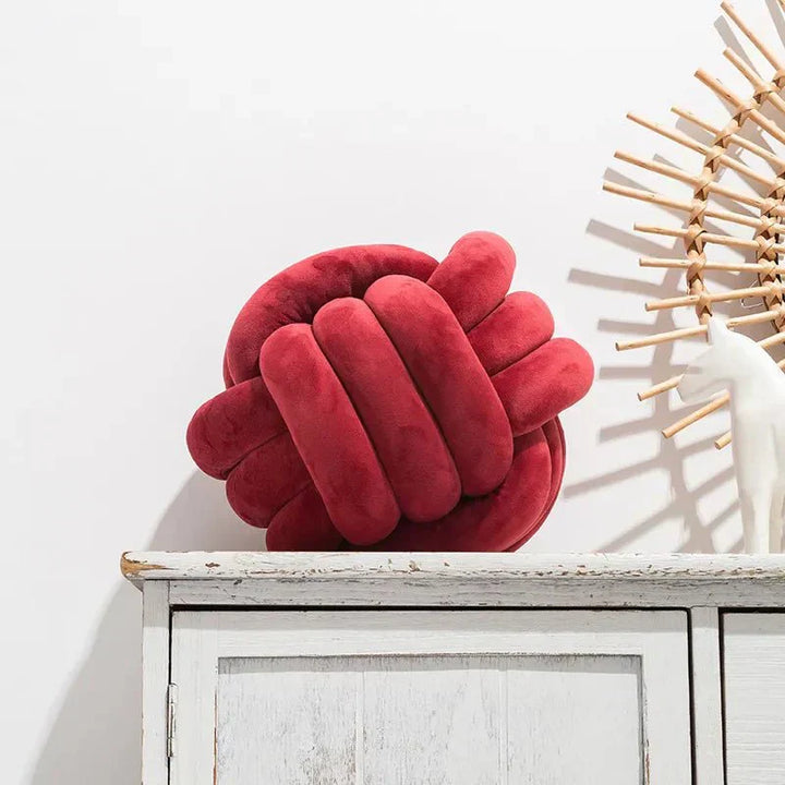 Soft Decorative Cushion with Knotted Ball in Suede Look-Orizon Depot