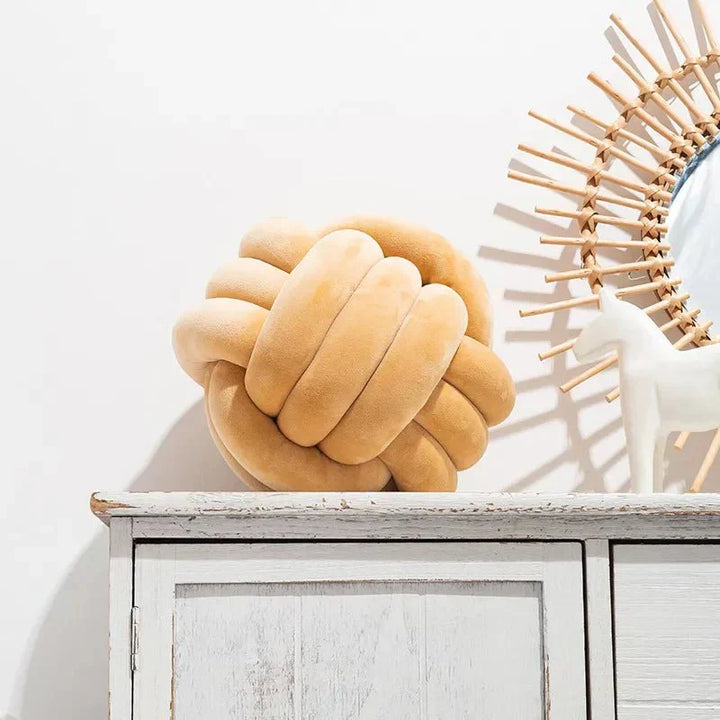 Soft Decorative Cushion with Knotted Ball in Suede Look-Orizon Depot