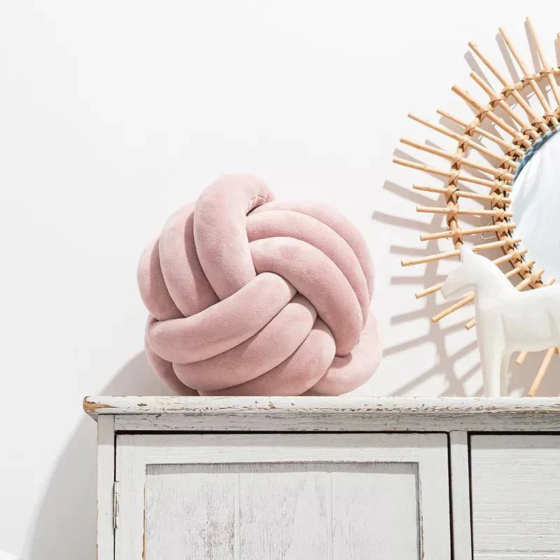 Soft Decorative Cushion with Knotted Ball in Suede Look-Orizon Depot
